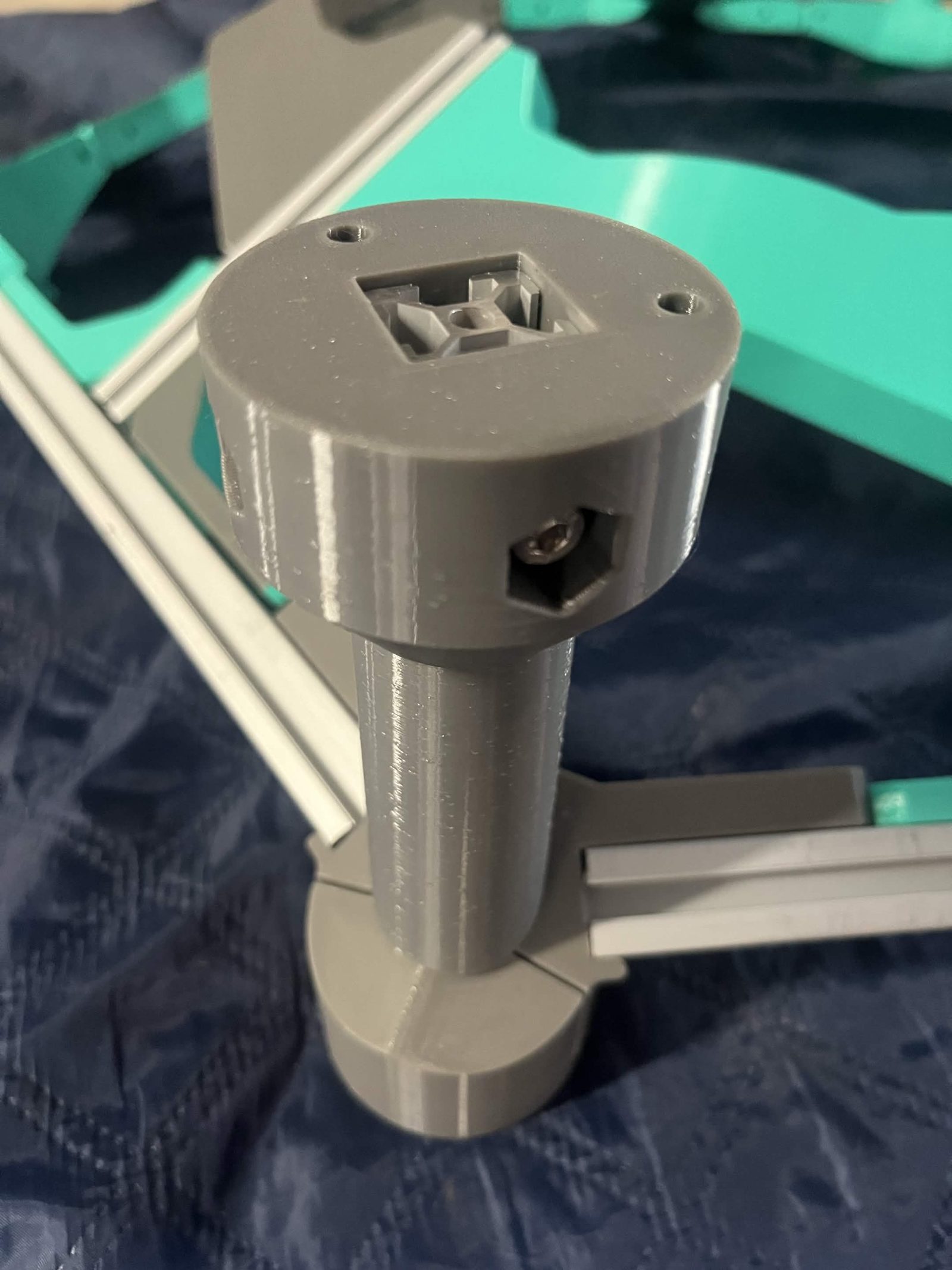 Looking down onto the top of an External bracket — bottom vertical, with the end of piece C visible in the square socket sitting a few millimetres below the bracket's top face