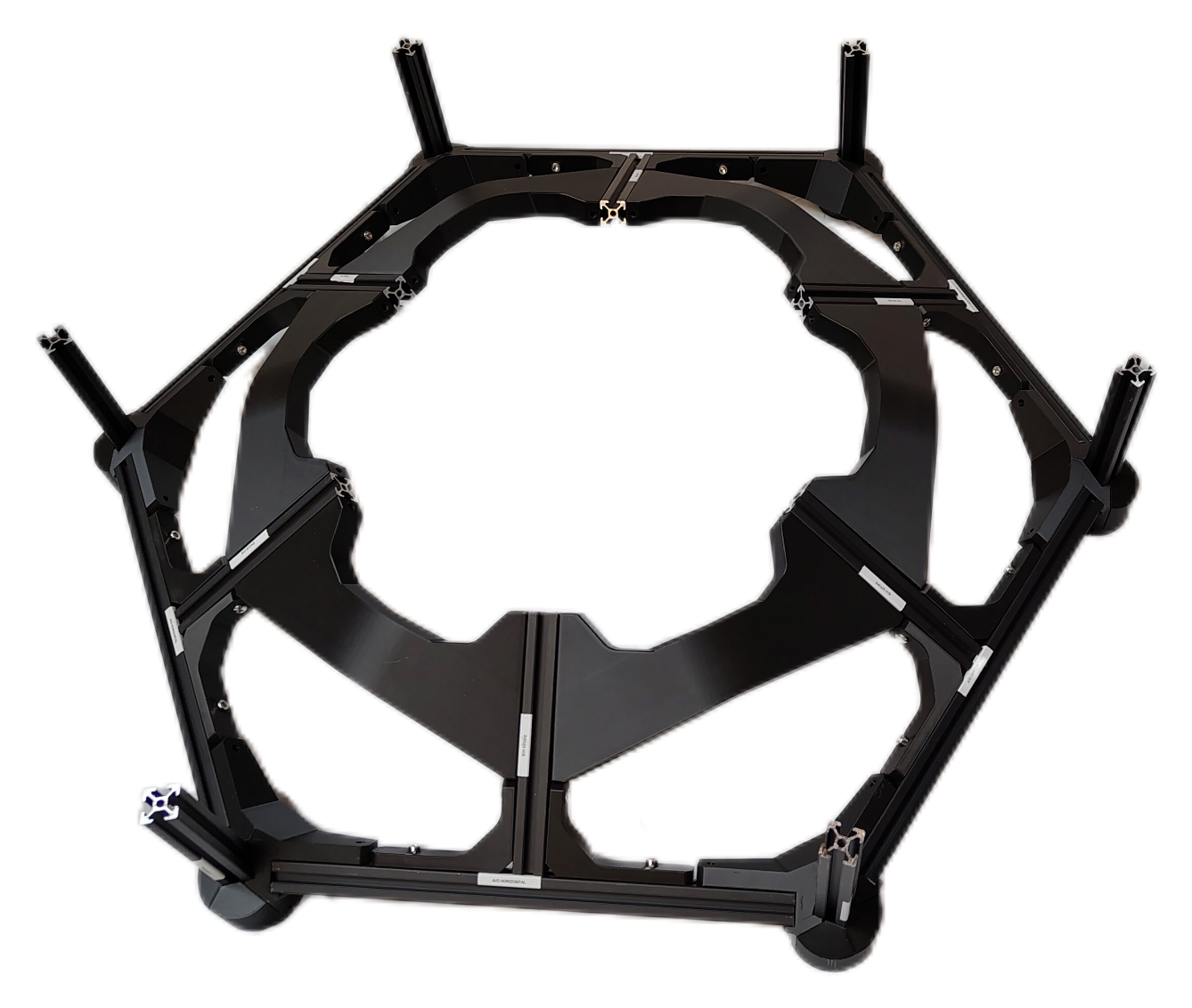 The hexagon with vertical supports standing up at each corner