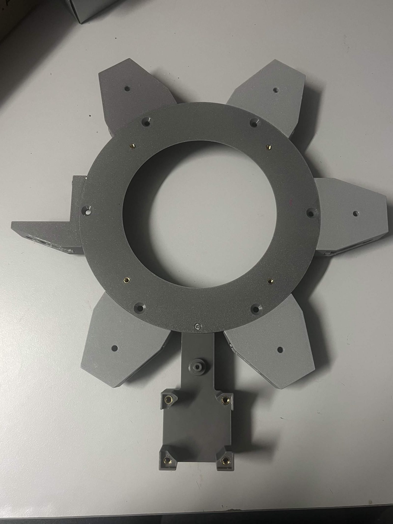 Underside of the Interface upper fixed section with the Interface NEMA 23 bracket seated in its notch
