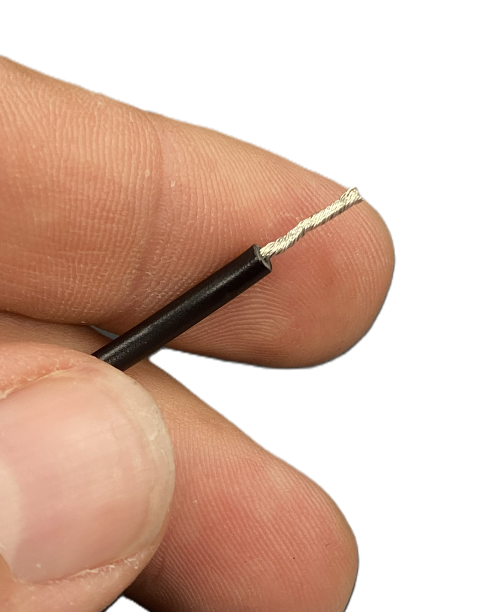 Stripped end of the 18 AWG (0.82 mm²) wire showing bare strands