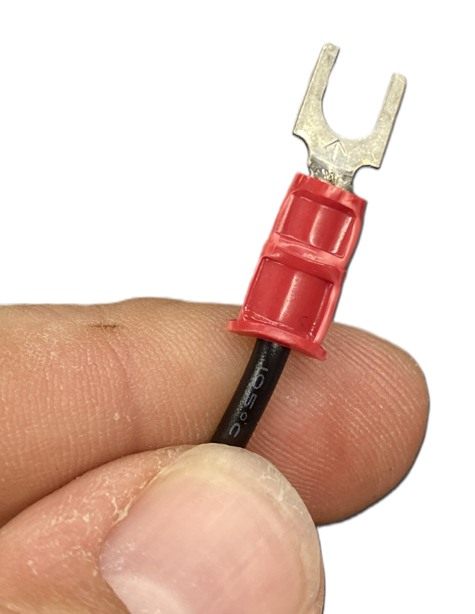 The finished crimp with the insulation grip closed on the wire jacket