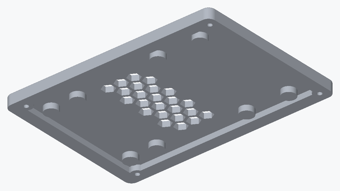 Render of the roof seen from underneath: a groove runs all the way round the inside of its rim, with four round bosses standing inside it and the hex vent showing through the middle