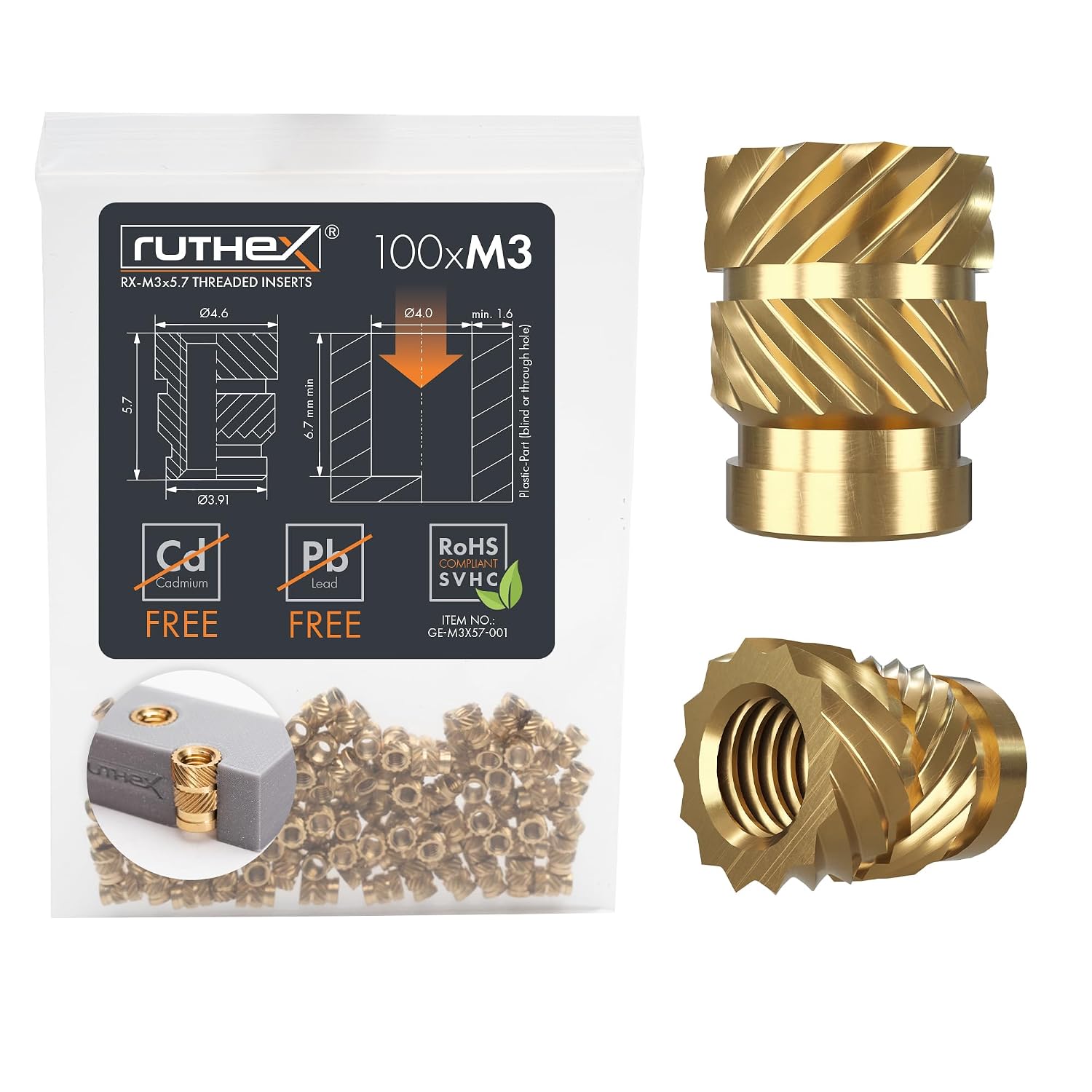 Ruthex M3 heat insert