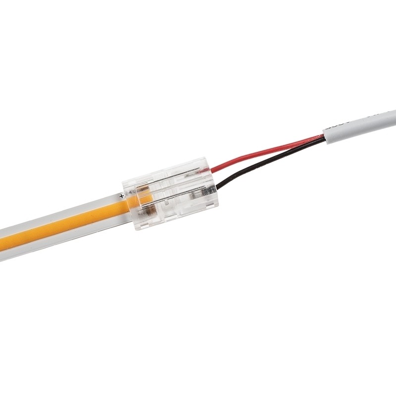 Solderless clamp-on strip connector, 8 mm COB