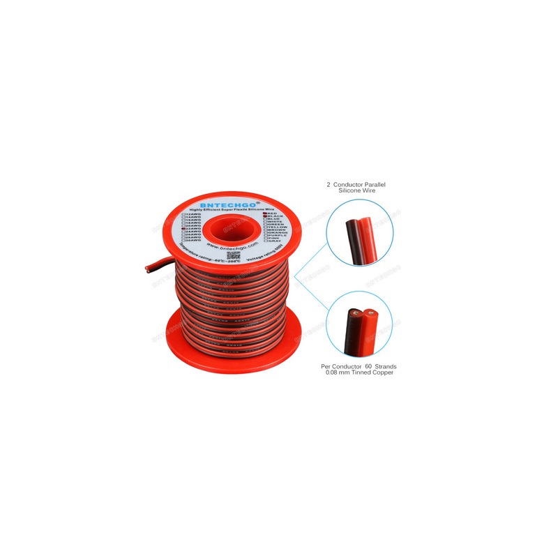 Hook-up wire, 22 AWG (0.33 mm²), 2-conductor red and black