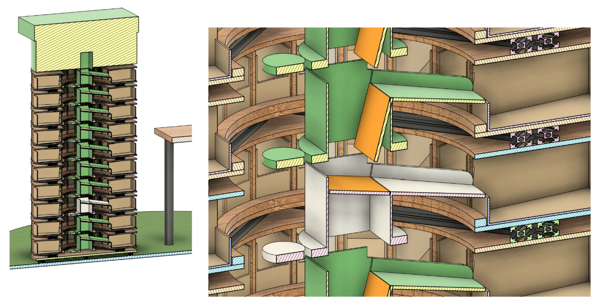 Chute with bins