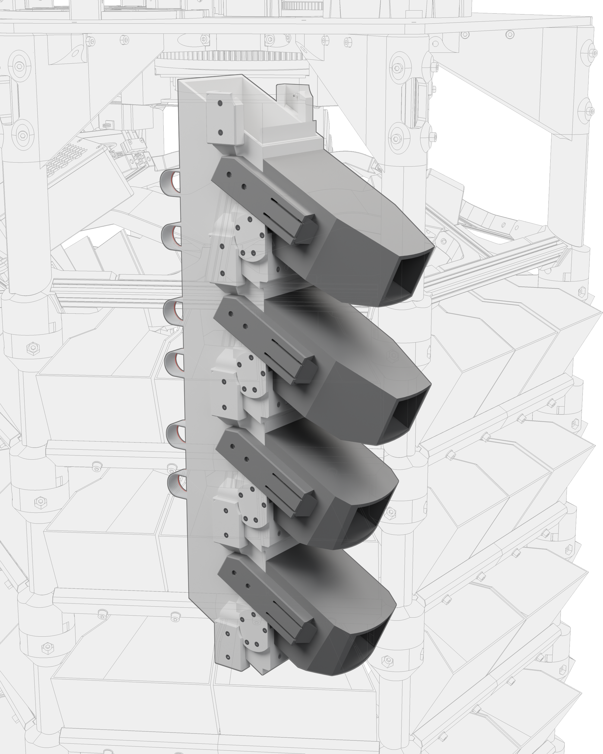 The chute, picked out inside the rings of bins