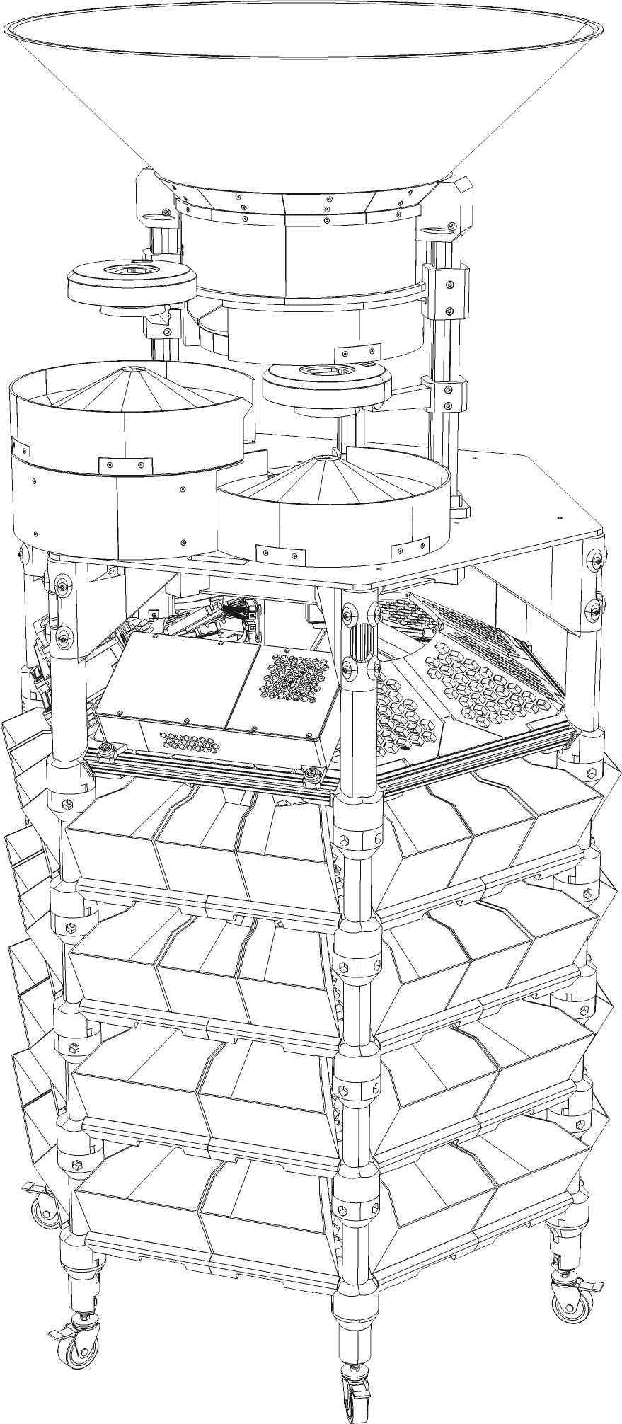 The Sorter with the big funnel, drawn in lines