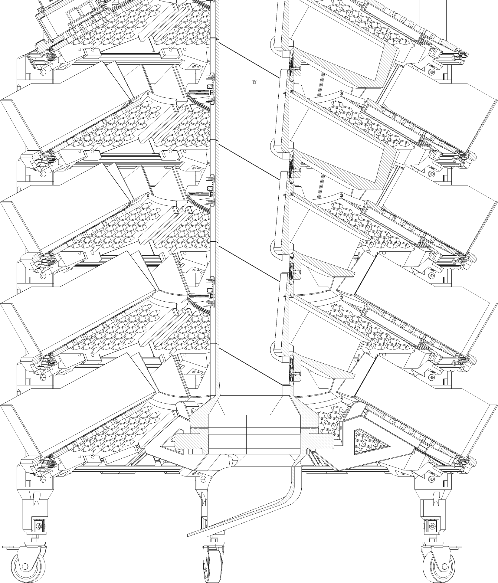 Section drawing of the chute column and the bin layers