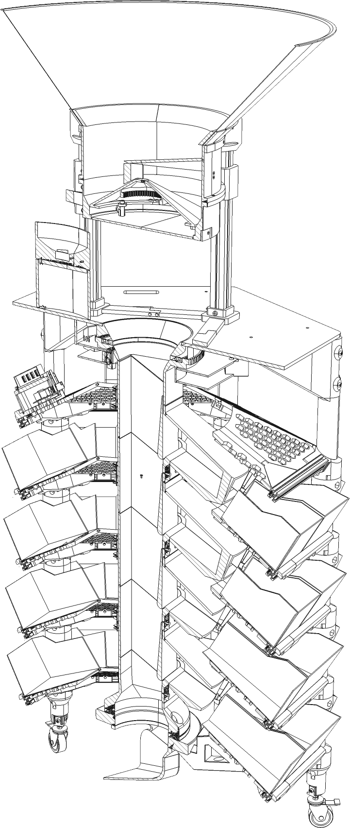 A section through the Sorter, from the funnel down the chute